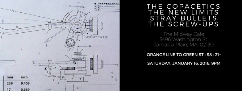 Facebook Event Cover - Flyer - 1-16-16 - Midway Cafe - Stray Bullets, The Copacetics, The New Limits, The Screw-Ups